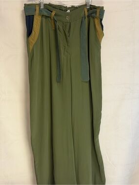 ZARA Studio Limited Edition Olive Green Belted Wide Leg Pants L NWT